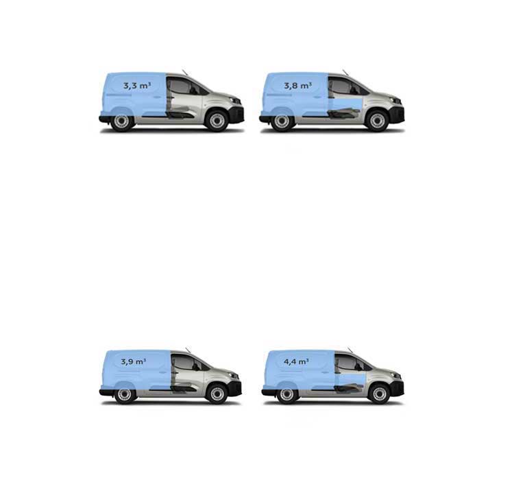 PEUGEOT Partner and e-Partner useful volume LONG, STANDARD, Multiflex rear seat