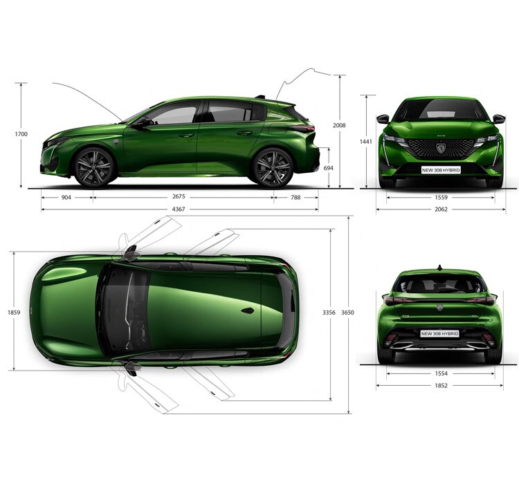 New PEUGEOT 308 HYBRID - Exterior dimensions