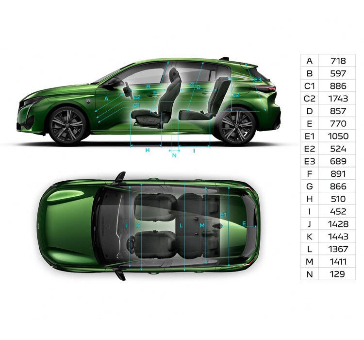 New PEUGEOT 308 HYBRID - Interior dimensions