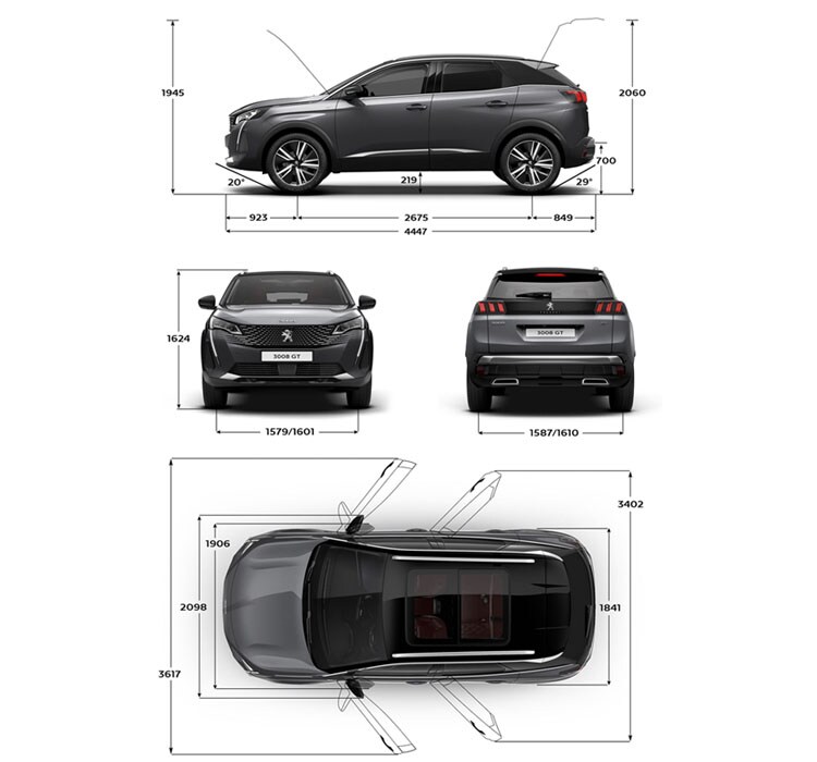 PEUGEOT 3008 SUV - exterior dimensions
